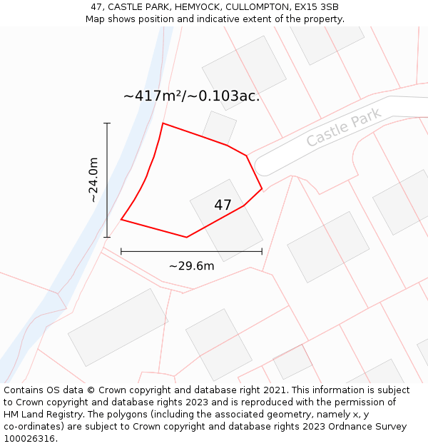 47, CASTLE PARK, HEMYOCK, CULLOMPTON, EX15 3SB: Plot and title map