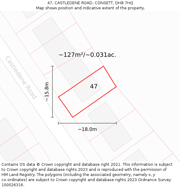47, CASTLEDENE ROAD, CONSETT, DH8 7HQ: Plot and title map