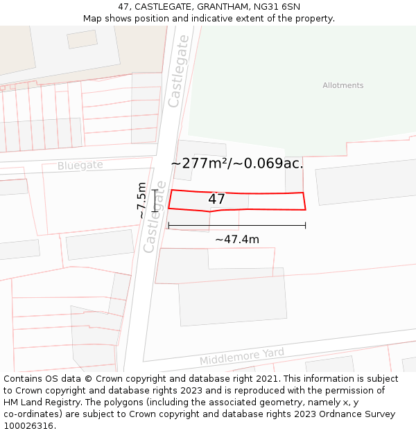 47, CASTLEGATE, GRANTHAM, NG31 6SN: Plot and title map