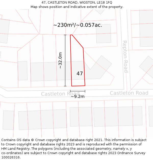 47, CASTLETON ROAD, WIGSTON, LE18 1FQ: Plot and title map