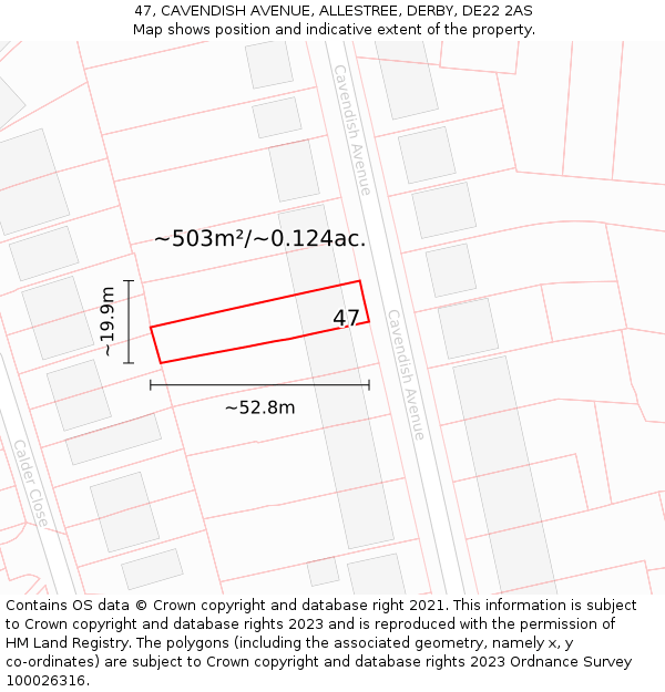 47, CAVENDISH AVENUE, ALLESTREE, DERBY, DE22 2AS: Plot and title map
