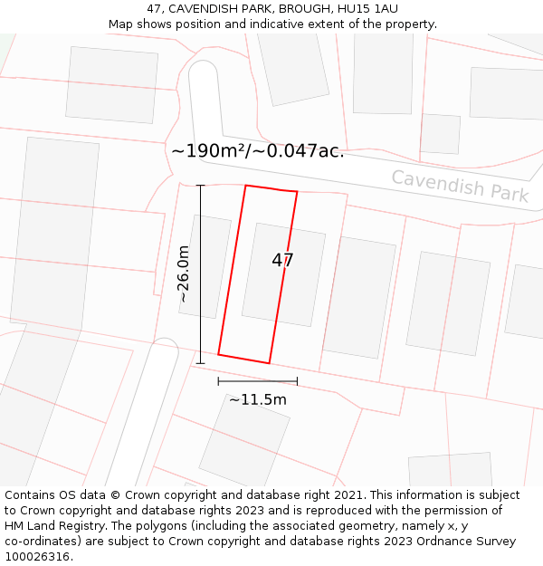 47, CAVENDISH PARK, BROUGH, HU15 1AU: Plot and title map
