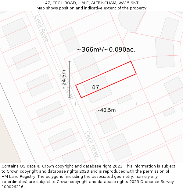 47, CECIL ROAD, HALE, ALTRINCHAM, WA15 9NT: Plot and title map