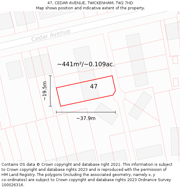47, CEDAR AVENUE, TWICKENHAM, TW2 7HD: Plot and title map