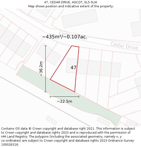 47, CEDAR DRIVE, ASCOT, SL5 0UA: Plot and title map