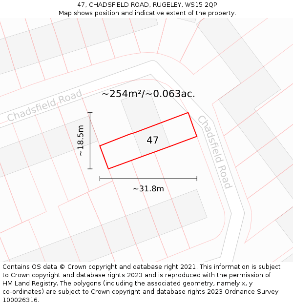 47, CHADSFIELD ROAD, RUGELEY, WS15 2QP: Plot and title map