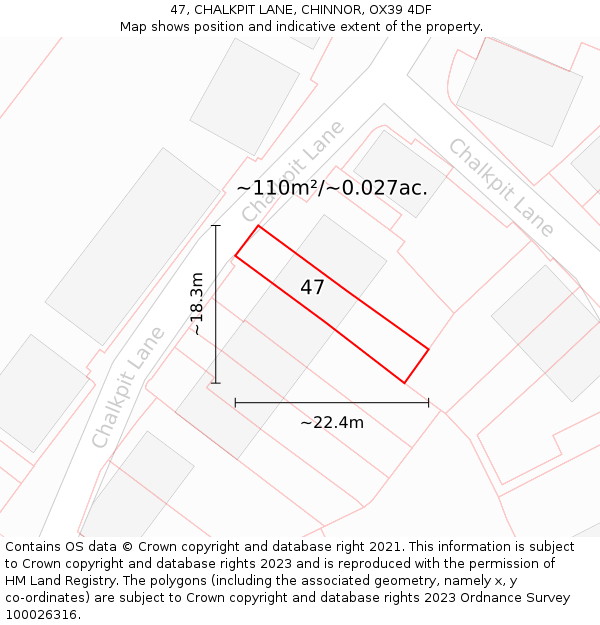 47, CHALKPIT LANE, CHINNOR, OX39 4DF: Plot and title map