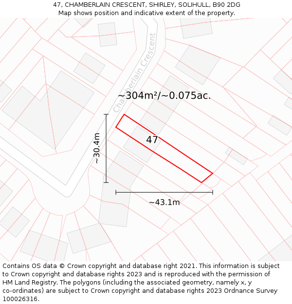 47, CHAMBERLAIN CRESCENT, SHIRLEY, SOLIHULL, B90 2DG: Plot and title map