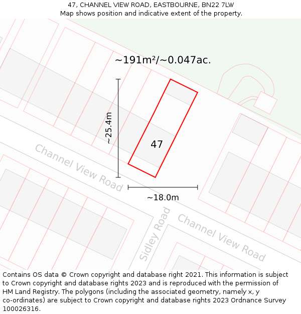 47, CHANNEL VIEW ROAD, EASTBOURNE, BN22 7LW: Plot and title map
