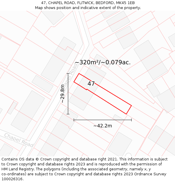 47, CHAPEL ROAD, FLITWICK, BEDFORD, MK45 1EB: Plot and title map