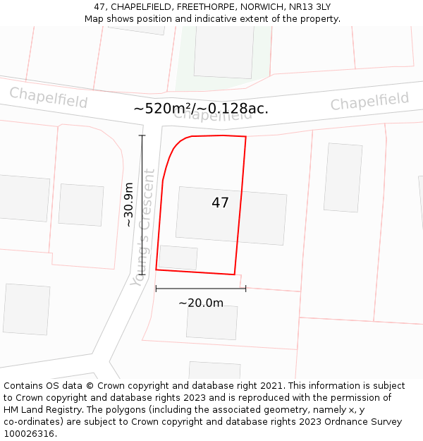 47, CHAPELFIELD, FREETHORPE, NORWICH, NR13 3LY: Plot and title map