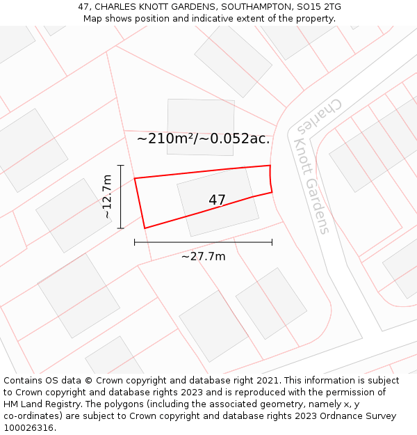 47, CHARLES KNOTT GARDENS, SOUTHAMPTON, SO15 2TG: Plot and title map