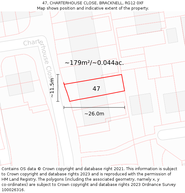 47, CHARTERHOUSE CLOSE, BRACKNELL, RG12 0XF: Plot and title map