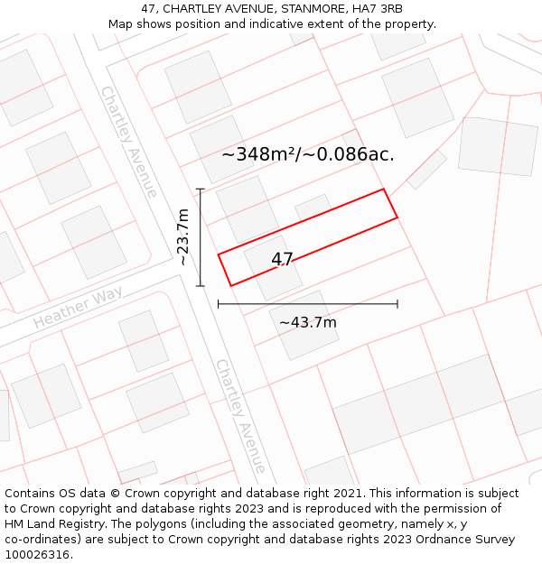47, CHARTLEY AVENUE, STANMORE, HA7 3RB: Plot and title map