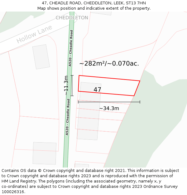 47, CHEADLE ROAD, CHEDDLETON, LEEK, ST13 7HN: Plot and title map