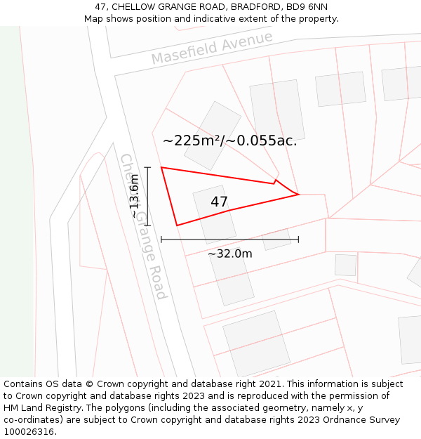 47, CHELLOW GRANGE ROAD, BRADFORD, BD9 6NN: Plot and title map