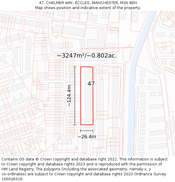 47, CHELMER WAY, ECCLES, MANCHESTER, M30 8EN: Plot and title map
