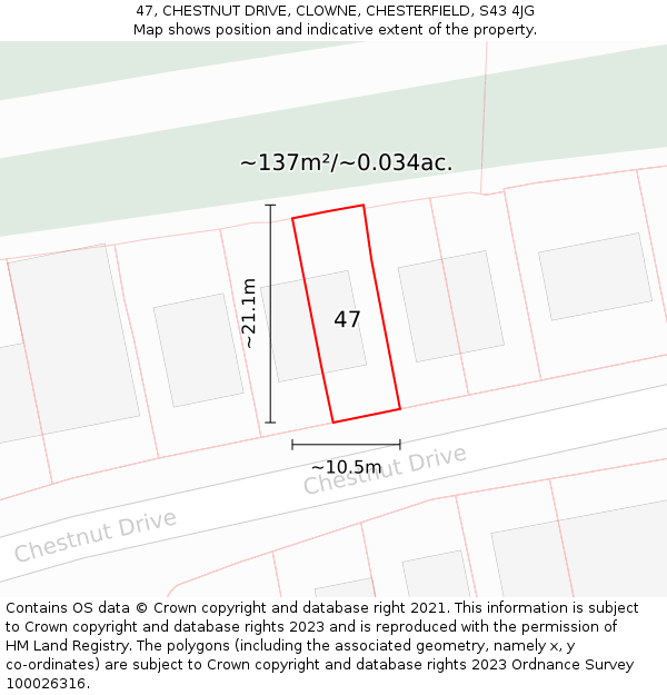 47, CHESTNUT DRIVE, CLOWNE, CHESTERFIELD, S43 4JG: Plot and title map