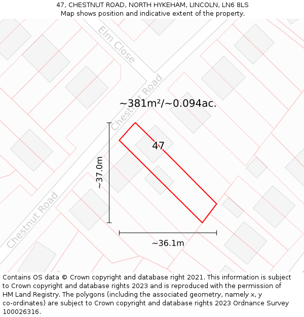 47, CHESTNUT ROAD, NORTH HYKEHAM, LINCOLN, LN6 8LS: Plot and title map