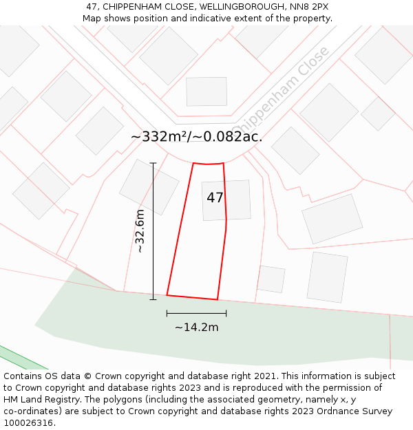 47, CHIPPENHAM CLOSE, WELLINGBOROUGH, NN8 2PX: Plot and title map