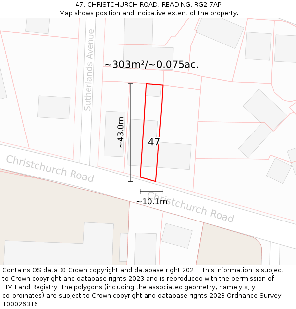 47, CHRISTCHURCH ROAD, READING, RG2 7AP: Plot and title map