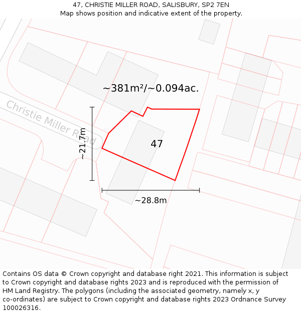 47, CHRISTIE MILLER ROAD, SALISBURY, SP2 7EN: Plot and title map