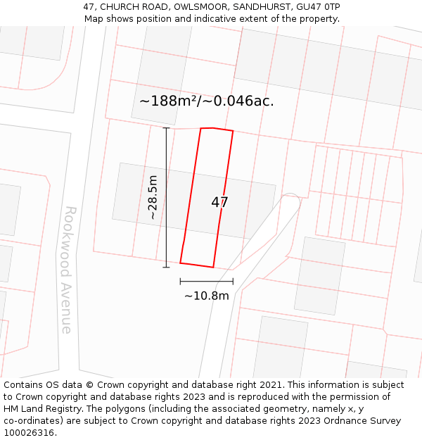 47, CHURCH ROAD, OWLSMOOR, SANDHURST, GU47 0TP: Plot and title map