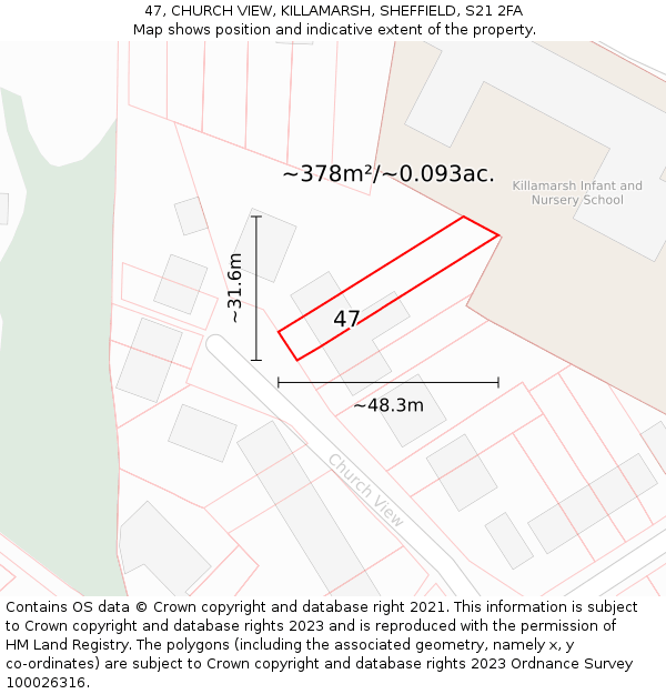 47, CHURCH VIEW, KILLAMARSH, SHEFFIELD, S21 2FA: Plot and title map