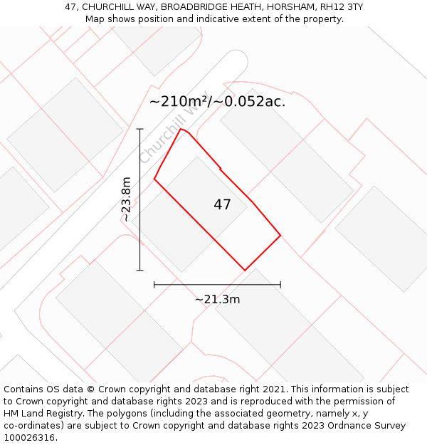 47, CHURCHILL WAY, BROADBRIDGE HEATH, HORSHAM, RH12 3TY: Plot and title map