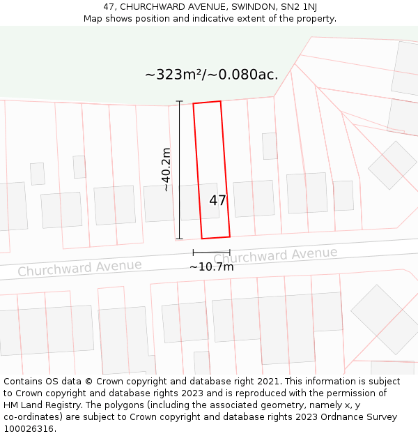 47, CHURCHWARD AVENUE, SWINDON, SN2 1NJ: Plot and title map