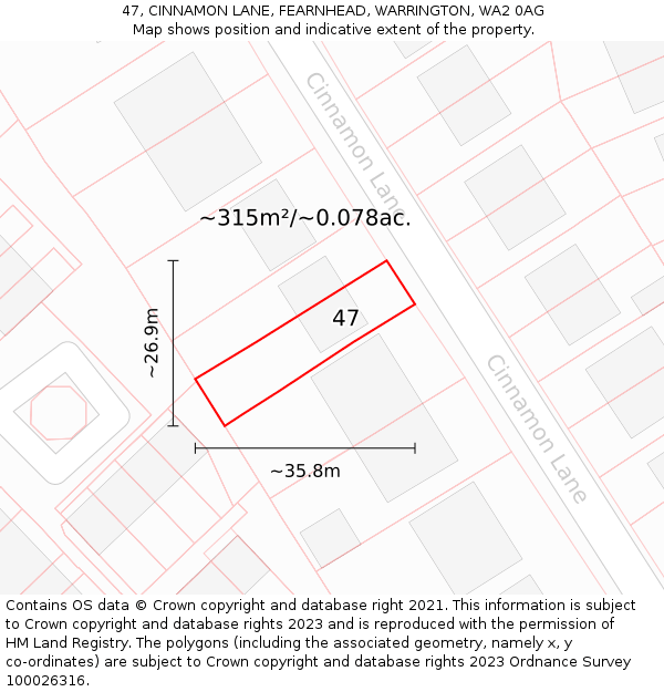 47, CINNAMON LANE, FEARNHEAD, WARRINGTON, WA2 0AG: Plot and title map