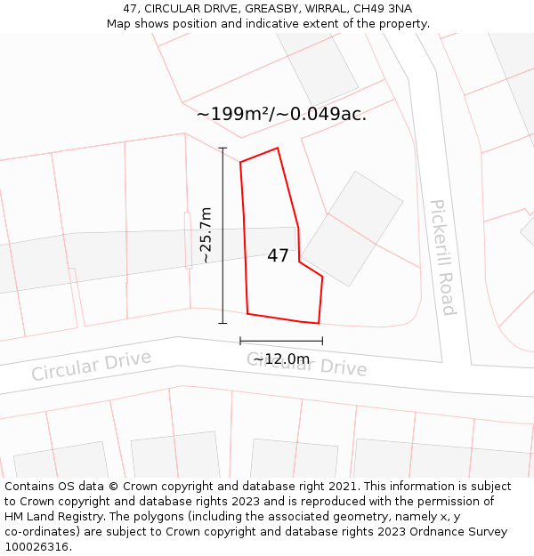 47, CIRCULAR DRIVE, GREASBY, WIRRAL, CH49 3NA: Plot and title map
