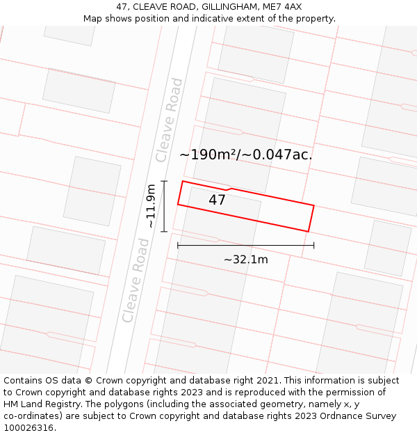 47, CLEAVE ROAD, GILLINGHAM, ME7 4AX: Plot and title map