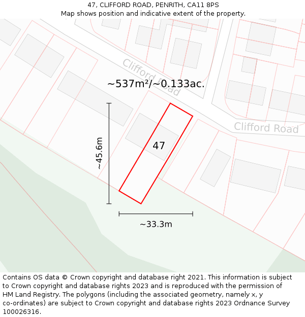 47, CLIFFORD ROAD, PENRITH, CA11 8PS: Plot and title map