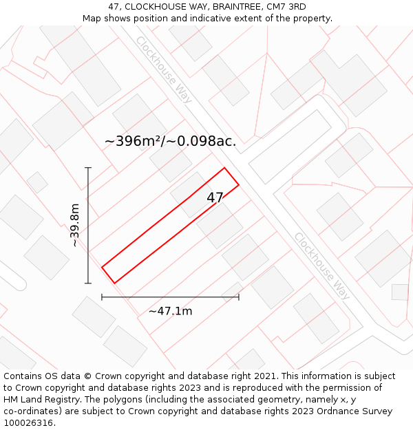 47, CLOCKHOUSE WAY, BRAINTREE, CM7 3RD: Plot and title map