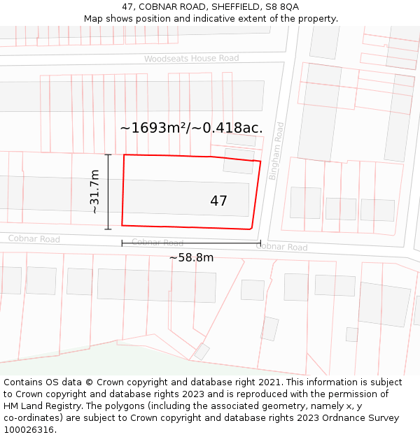 47, COBNAR ROAD, SHEFFIELD, S8 8QA: Plot and title map
