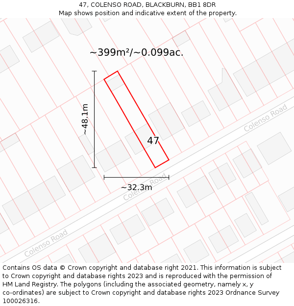 47, COLENSO ROAD, BLACKBURN, BB1 8DR: Plot and title map