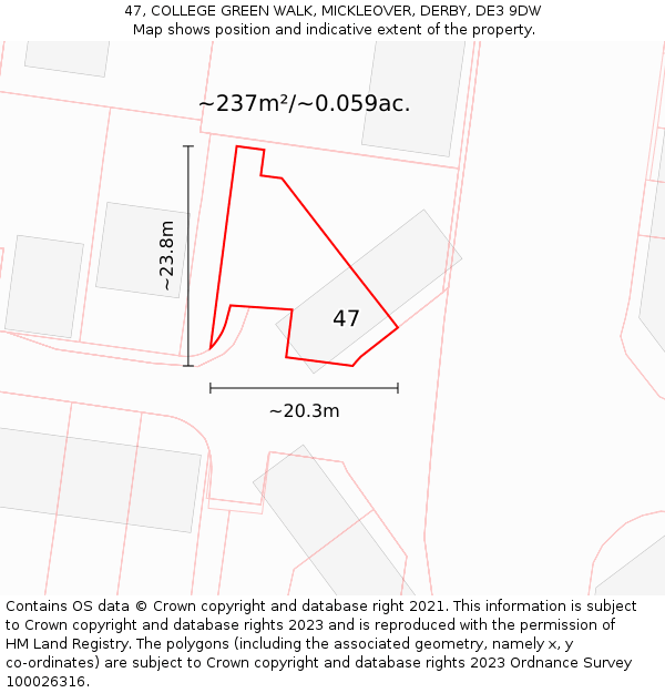 47, COLLEGE GREEN WALK, MICKLEOVER, DERBY, DE3 9DW: Plot and title map