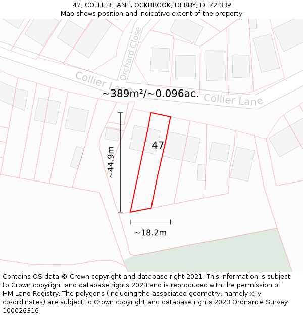 47, COLLIER LANE, OCKBROOK, DERBY, DE72 3RP: Plot and title map