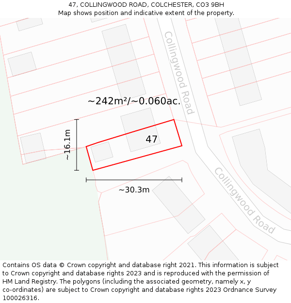 47, COLLINGWOOD ROAD, COLCHESTER, CO3 9BH: Plot and title map