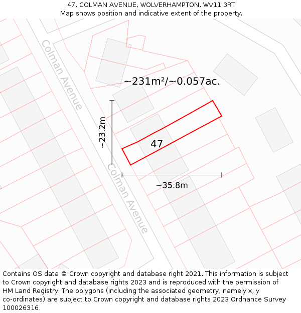 47, COLMAN AVENUE, WOLVERHAMPTON, WV11 3RT: Plot and title map