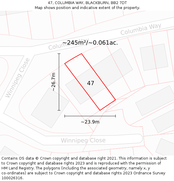 47, COLUMBIA WAY, BLACKBURN, BB2 7DT: Plot and title map