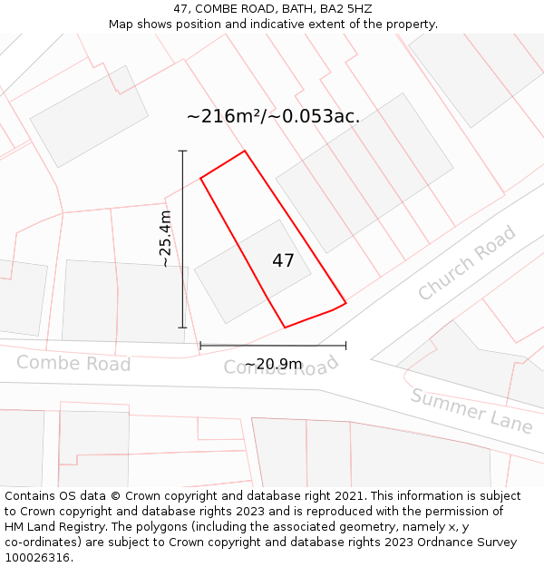 47, COMBE ROAD, BATH, BA2 5HZ: Plot and title map
