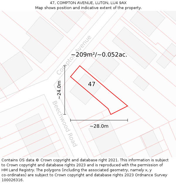 47, COMPTON AVENUE, LUTON, LU4 9AX: Plot and title map