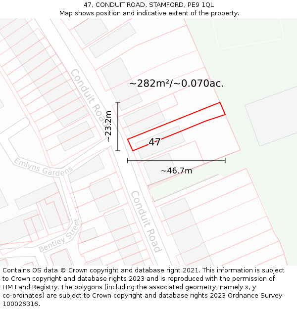 47, CONDUIT ROAD, STAMFORD, PE9 1QL: Plot and title map