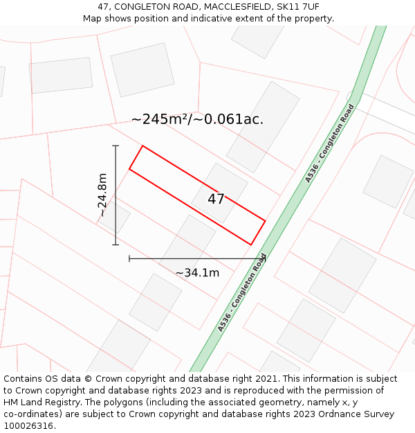 47, CONGLETON ROAD, MACCLESFIELD, SK11 7UF: Plot and title map