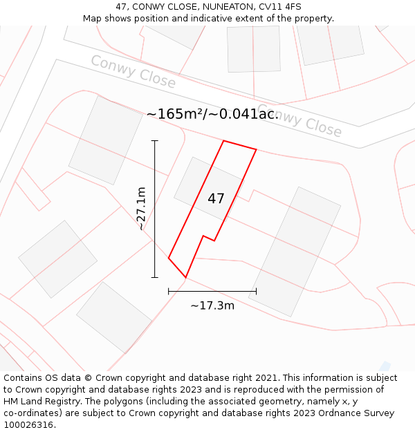 47, CONWY CLOSE, NUNEATON, CV11 4FS: Plot and title map