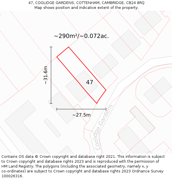 47, COOLIDGE GARDENS, COTTENHAM, CAMBRIDGE, CB24 8RQ: Plot and title map