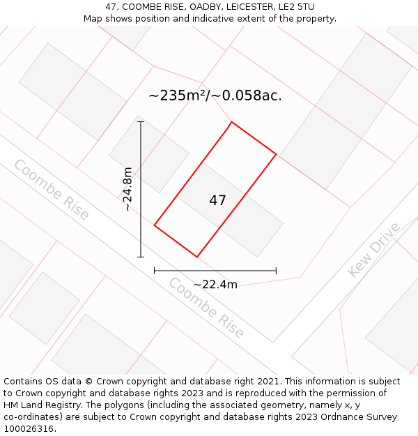 47, COOMBE RISE, OADBY, LEICESTER, LE2 5TU: Plot and title map