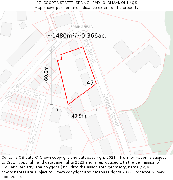 47, COOPER STREET, SPRINGHEAD, OLDHAM, OL4 4QS: Plot and title map